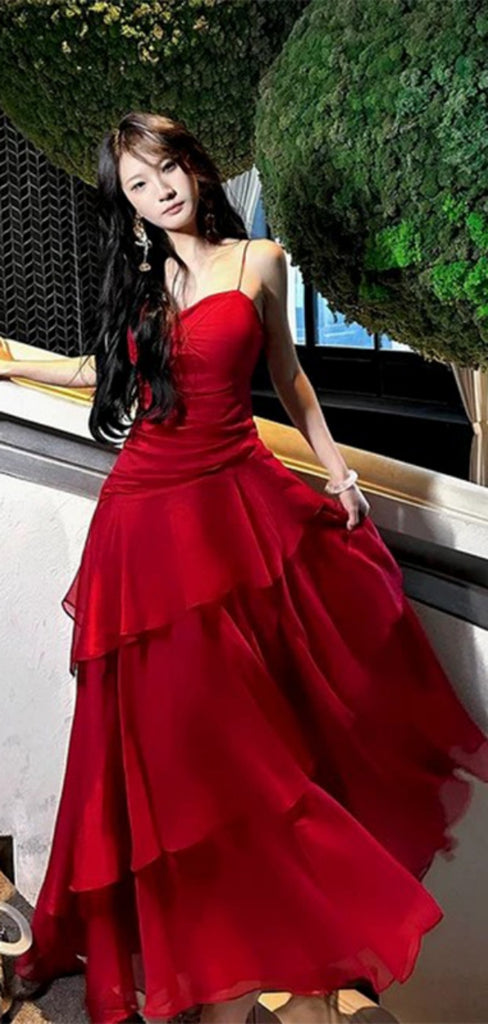 Elegant Spaghetti Strap Sleeveless Mermaid Satin Long Prom Dresses For Party, PG770