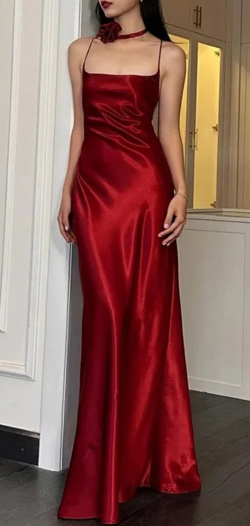 Soft Spaghetti Strap Sleeveless Mermaid Satin Long Prom Dresses For Party, PG763