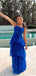 Simple Spaghetti Strap Sleeveless A-line Tulle Long Prom Dresses For Party, PG879