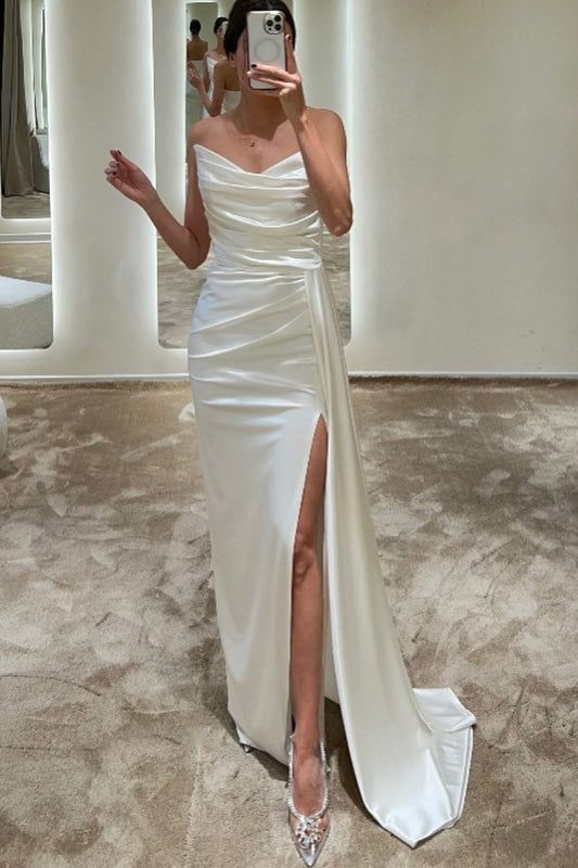 Sexy Sweetheart Sleeveless Mermaid Satin Long Prom Dresses For Party, PG841