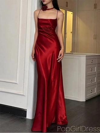 Soft Spaghetti Strap Sleeveless Mermaid Satin Long Prom Dresses For Party, PG763