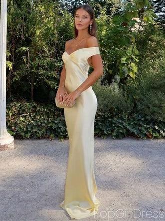 Soft Off-shoulder Sleeveless Mermaid Satin Long Prom Dresses For Party, PG863
