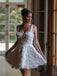 Elegant Spaghetti Strap Sleeveless A-line Lace Short Homecoming Dresses For Party, PGH409