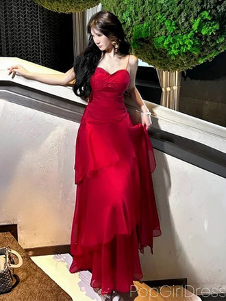 Elegant Spaghetti Strap Sleeveless Mermaid Satin Long Prom Dresses For Party, PG770