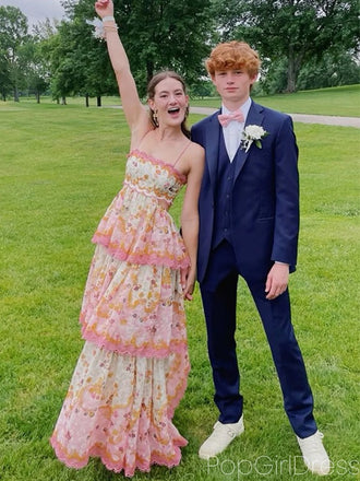 Cute Spaghetti Strap Sleeveless A-line Satin Long Prom Dresses For Party, PG804