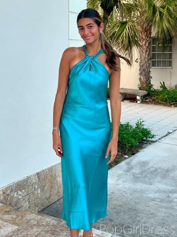 Soft Halter Sleeveless Mermaid Satin Long Prom Dresses For Party, PG905