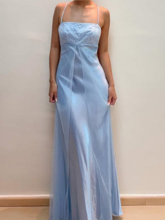 Elegant Spaghetti Strap Sleeveless Mermaid Satin Long Prom Dresses For Party, PG764