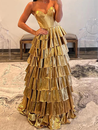 Formal Sweetheart Sleeveless A-line Satin Long Prom Dresses For Party, PG813