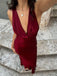 Sexy V-neck Sleeveless Mermaid Satin Long Prom Dresses For Party, PG880
