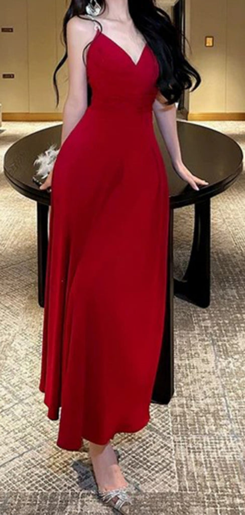 Elegant V-neck Sleeveless Mermaid Satin Long Prom Dresses For Party, PG771
