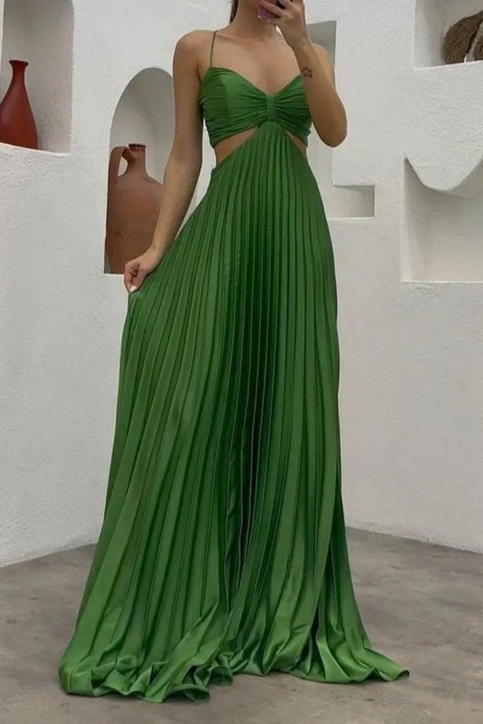 Sexy Spaghetti Strap Sleeveless A-line Satin Long Prom Dresses For Party, PG856