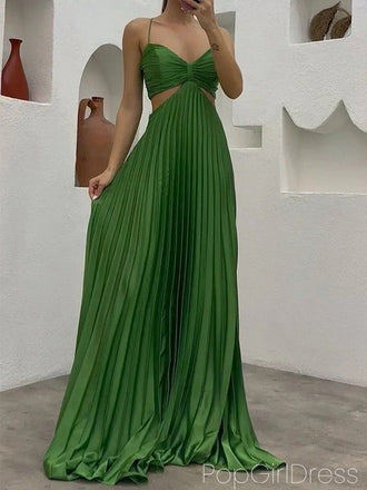 Sexy Spaghetti Strap Sleeveless A-line Satin Long Prom Dresses For Party, PG856