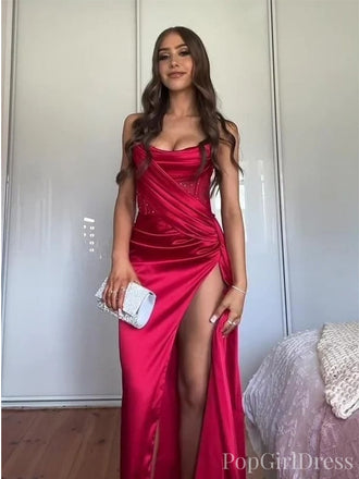 Gorgeous Red Sweetheart Mermaid Side Slit Long Prom Dress Ideas, Evening Party Dresses, PG1028