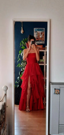 Elegant Sweetheart Sleeveless A-line Tulle Long Prom Dresses For Party, PG772