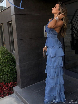 Elegant Halter Sleeveless A-line Chiffon Long Prom Dresses For Party, PG891