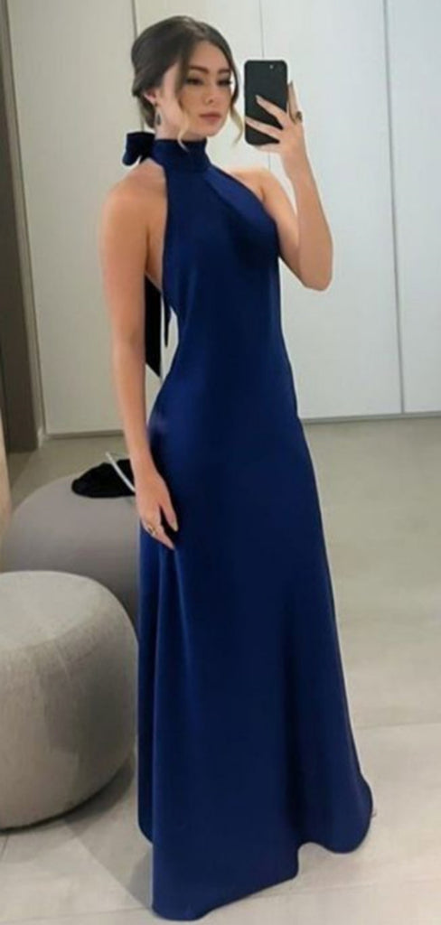 Formal Halter Sleeveless Mermaid Satin Long Prom Dresses For Party, PG797