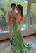 Sexy Spaghetti Strap Sleeveless Mermaid Satin Long Prom Dresses For Party, PG1009
