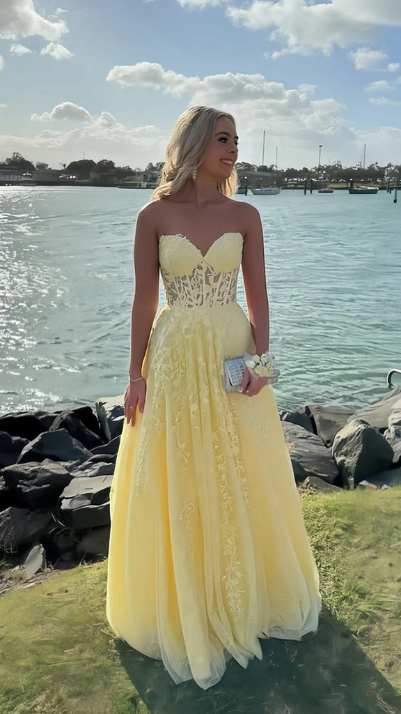 Elegant Sweetheart Sleeveless A-line Lace Long Prom Dresses For Party, PG848