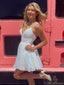 Shiny Spaghetti Strap V-neck Sleeveless Short Sequin A-line Homecoming Dresses For Party, PGH197