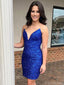 Sexy V-neck Sleeveless Short Mermaid Sequin Homecoming Dresses For Party, PGH154