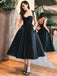 Formal Spaghetti Strap Sleeveless A-line Satin Long Prom Dresses Black For Party, PG228