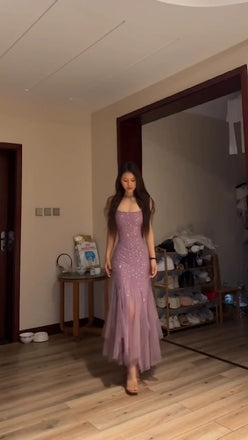 Sexy Spaghetti Strap Sleeveless Mermaid Tulle Long Prom Dresses For Party, PG861