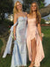 Elegant Spaghetti Strap Sleeveless Mermaid Satin Long Prom Dresses For Party, PG1015