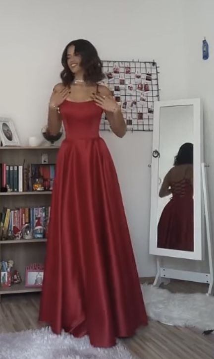 Soft Spaghetti Strap Sleeveless Mermaid Satin Long Prom Dresses For Party, PG941