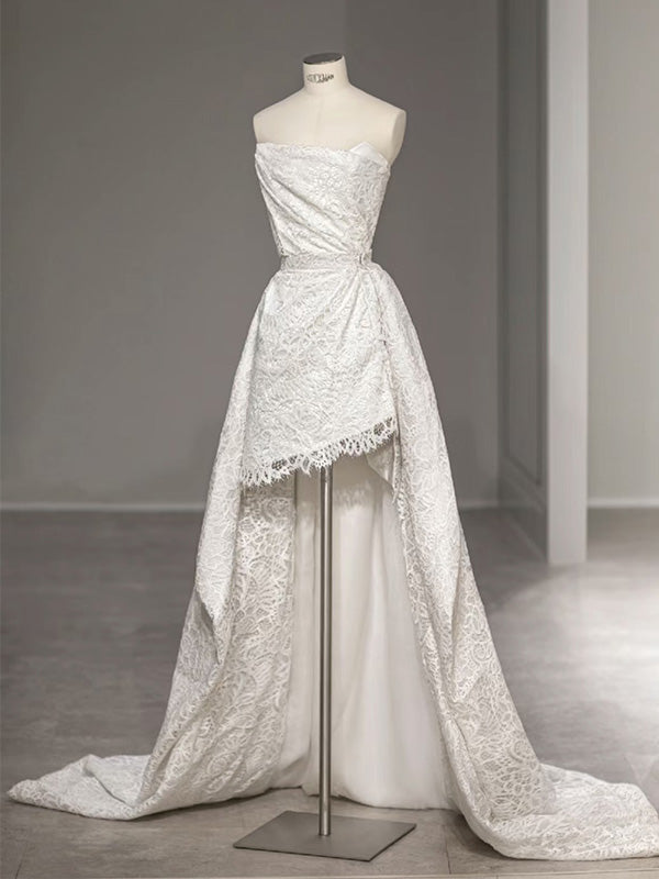 Elegant Sweetheart  Sleeveless Mermaid Short White Homecoming Dresses With Detachable Trailing, PGH02