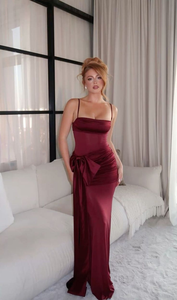 Sexy Spaghetti Strap Sleeveless Mermaid Satin Long Prom Dresses For Party, PG845