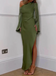 Soft One-shoulder Full Sleeve Mermaid Satin Long Prom Dresses For Party, PG943