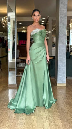 Formal Sweetheart Sleeveless Mermaid Satin Long Prom Dresses For Party, PG822
