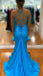 Sexy V-neck Sleeveless Mermaid Satin Long Prom Dresses For Party, PG1024