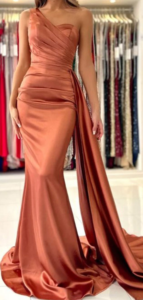 Sexy One-shoulder Sleeveless Mermaid Prom Dresses With Trailing For Wedding Party, PG31