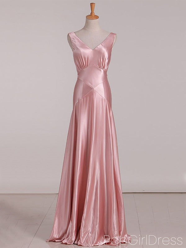 Soft V-neck Sleeveless Mermaid Satin Long Prom Dresses For Party, PG734