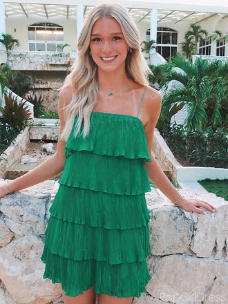 Simple Spaghetti Strap Sleeveless Chiffon Short A-line Homecoming Dresses For Party, PGH181