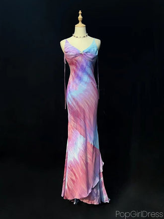 Elegant Spaghetti Strap Sleeveless Mermaid Chiffon Long Prom Dresses For Party, PG297