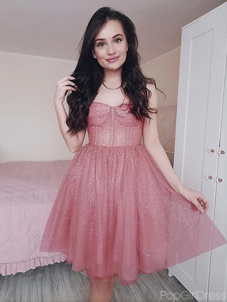 Elegant Spaghetti Strap Sleeveless Short A-line Tulle Homecoming Dresses For Party, PGH309