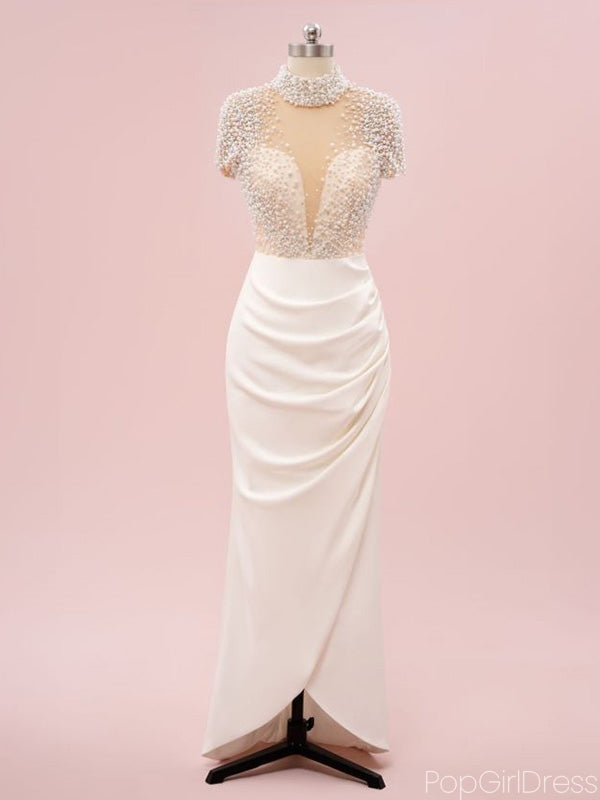 Elegant Cap Sleeve Beading Mermaid Satin Long Prom Dresses For Party, PG217