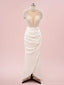 Elegant Cap Sleeve Beading Mermaid Satin Long Prom Dresses For Party, PG217