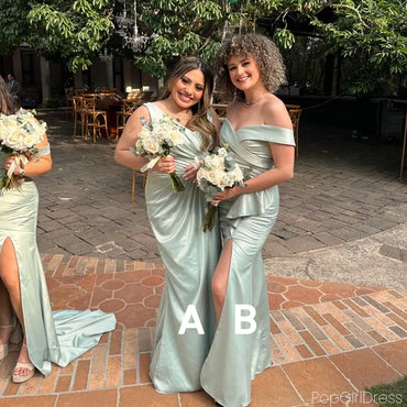 Sexy Mismatched Sleeveless Mermaid Satin Floor Length Bridesmaid Dresses With Split For Wedding Party, PGB49
