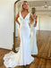 Sexy V-neck Sleeveless White Mermaid Long Prom Dresses With Trailing For Party, PG197