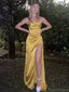 Sexy Spaghetti Strap Sleeveless Mermaid Satin Long Prom Dresses With Slit For Party, PG317