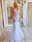 Unique Spaghetti Strap Sleeveless Mermaid Lace Long Prom Dresses With Trailing For Party, PG213