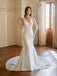 Sexy V-neck Sleeveless Mermaid White Long Wedding Dresses With Trailing, PGW16