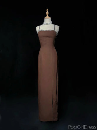 Sexy V-neck Sleeveless Mermaid Satin Ruffles Long Prom Dresses With Slit For Party, PG313