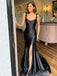 Sexy Spaghetti Strap Black Sleeveless Mermaid Long Prom Dresses With Trailing For Party, PG193