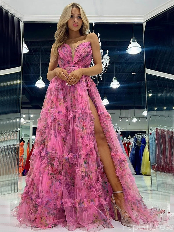 Elegant Sweetheart Sleeveless A-line Tulle Long Prom Dresses With Side Slit For Party, PG237