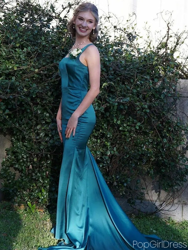 Sexy Square Sleeveless Mermaid Satin Long Prom Dresses With Trailing For Party, PG272