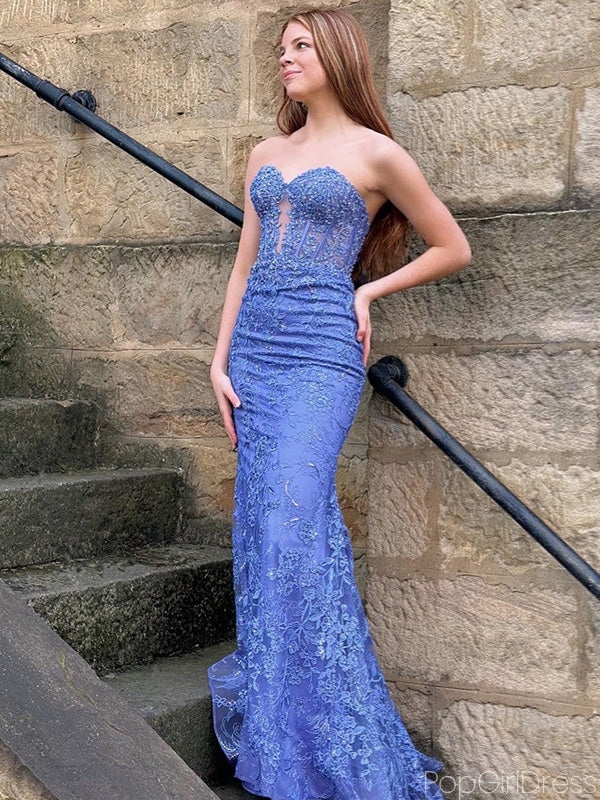 Sexy Sweetheart Mermaid Lace Long Prom Dresses With Trailing For Party, PG222